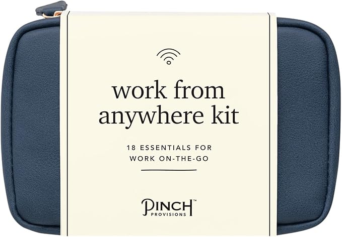 Pinch Provisions Work from Anywhere Kit, Includes 18 Essentials to Help You Stay on Task, Must-Have Essentials, Compact Multi-Functional Vegan Leather Pouch, Navy-VivaGrace Women