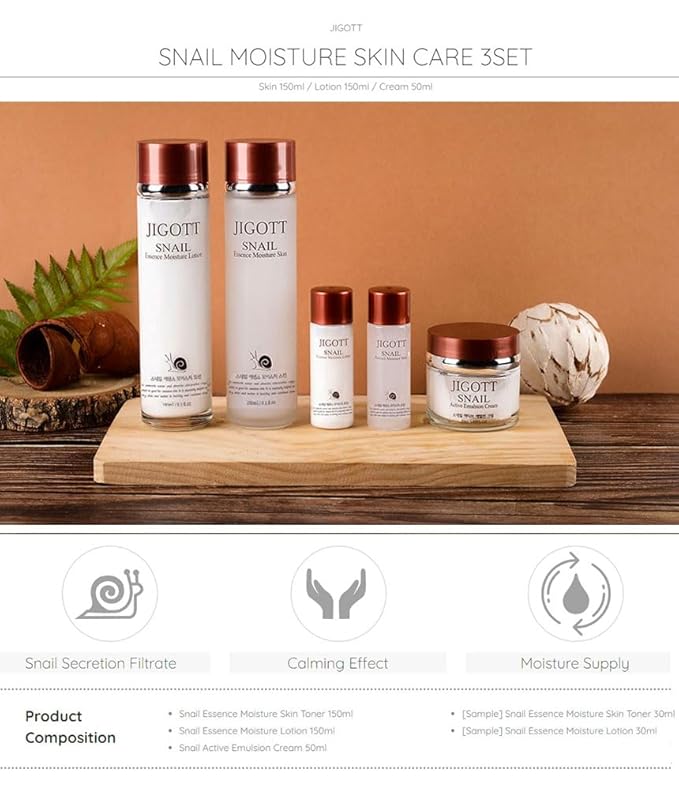 Snail Essence Moisture Skin Care 3Set, K Beauty Snail Cream, Moisturizer, Toner, Anti-Aging Hydration-VivaGrace Women