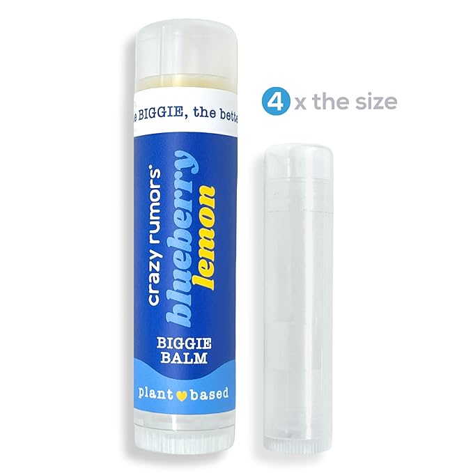 Crazy Rumors Biggie Blueberry Lemon Flavored All Natural, Plant Based Lip Balm to Moisturize and Nourish your Lips - Blueberry Lemon tube 0.6 oz (4x Larger than standard 0.15 oz lip balm)-VivaGrace Women