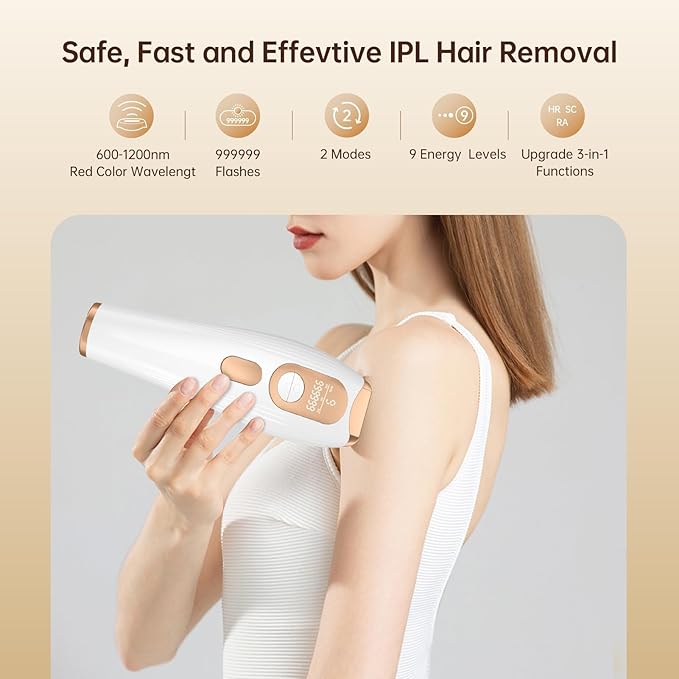 Laser Hair Removal IPL Laser Hair Removal for Women and Men Permanent, 999999 Flashes, At-Home Hair Removal Device for Facial Legs Arms Whole Body Use (White Gold)-VivaGrace Women