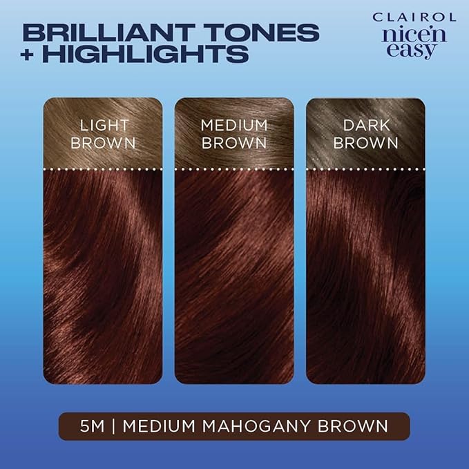 Clairol Nice'n Easy Permanent Hair Dye, 5M Medium Mahogany Brown Hair Color, Pack of 3-VivaGrace Women
