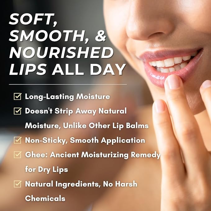 Natural Lip Balm For Very Dry Lips | Pack of 4 | Moisturizing Ghee, Shea Butter, Beeswax, Coconut Oil, & Jojoba Oil | Hydrating Lip Care For Chapped Lips, After Sun Care | Bioserene-VivaGrace Women