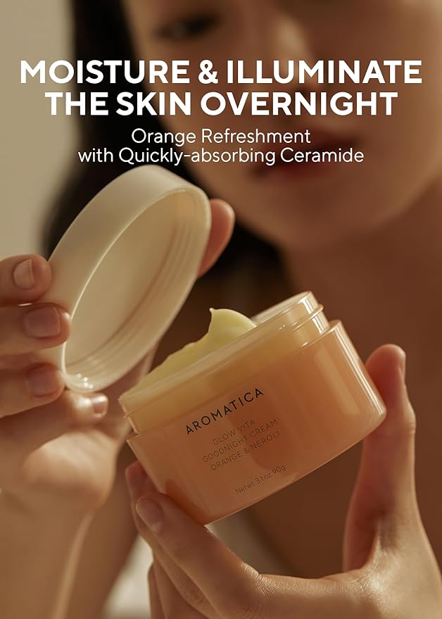 AROMATICA Glow Vita Goodnight Cream Orange & Neroli 3.1fl oz/90g - Night Cream Moisturizer For Face & Neck | Anti Aging Wrinkle Cream with Vitamin C, 5% Niacinamide-VivaGrace Women