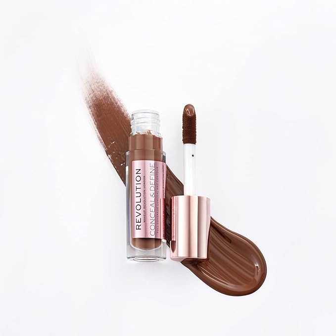 Makeup Revolution Conceal and Define Concealer, Full Coverage & Matte Finish, C17.5 for Dark/Deep Skin Tones, Vegan & Cruelty-Free, 0.7 Fl Oz-VivaGrace Women
