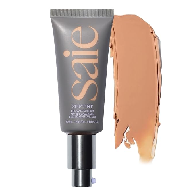 Saie Slip Tint Tinted Moisturizer with SPF 35 - Light Coverage, Glowy Skin Tint & Mineral Sunscreen for Face with Hydrating Hyaluronic Acid - Summer Makeup Essential - Shade Four (1.35 oz)-VivaGrace Women