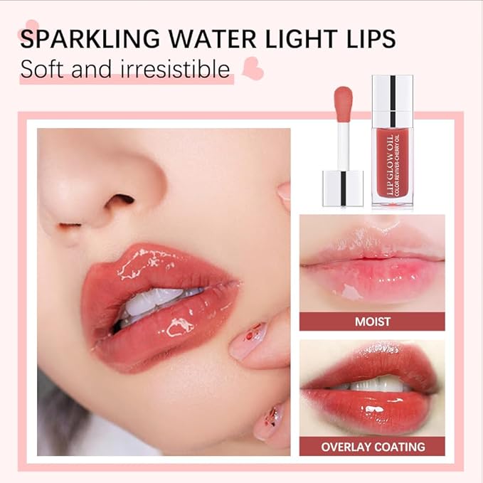 Hydrating Lip Glow Oil, Moisturizing Lip Glow Oil, Nourishing Glossy Transparent Lip Oil, Plumping Lip Oil, Lip Balm, Non-sticky Tinted Toot Lip Balm for Lip Care (BROWN) 0.2 OZ-VivaGrace Women