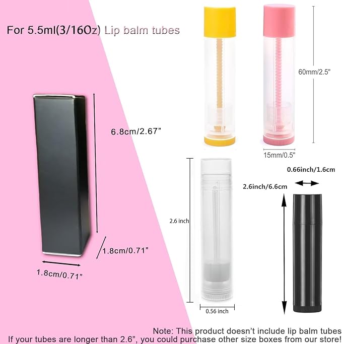 ANZKA 50 Pcs Lip Balm Boxes Packaging, 6.8x1.8x1.8cm Wrapping Box for 0.15Oz Lipbalm Containers Tubes, 5.5ml DIY Lipsticks Black Package Boxes-VivaGrace Women