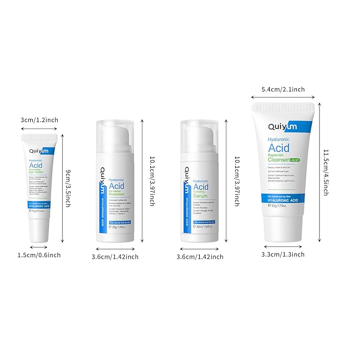 Hyaluronic Acid Skin Care Set, Hydration Kit for Women Teen Girls, Low pH Cleanser, Moisturizer, Serum, Eye Cream, Anti Aging, Firming, Travel Size Facial Care Gift Set for Dry Sensitive Skin-VivaGrace Women