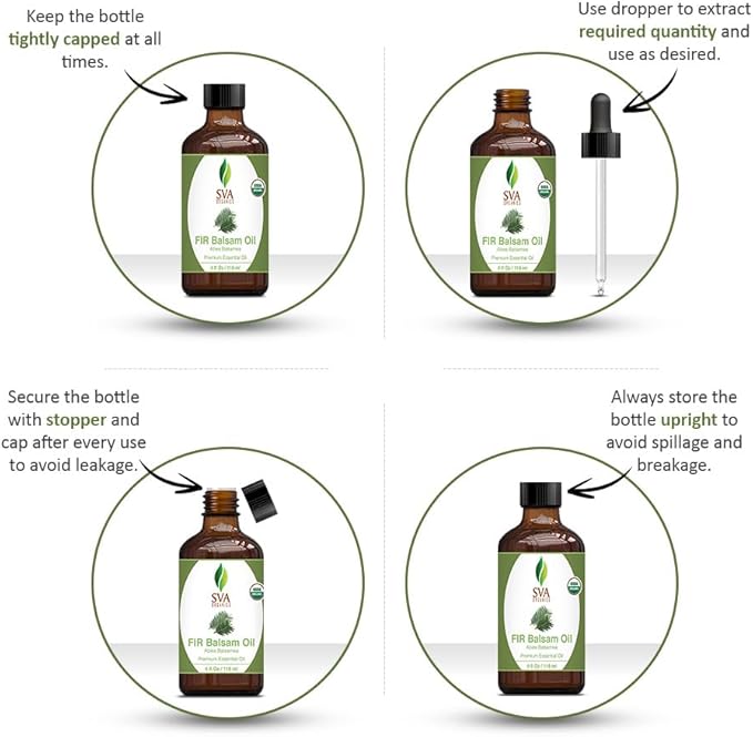 SVA Fir Balsam Essential Oil Organic – 4 Fl Oz – 100% Natural Organic Fir Oil - for Diffuser, Hair Care, Face, Skin Care, Aromatherapy, Scalp and Body Massage, Soap and Candle Making – with Dropper-VivaGrace Women