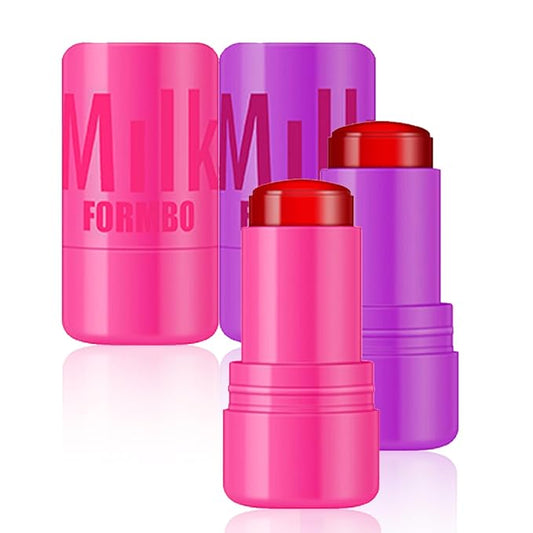 2 Pcs Milk Jelly Blush,Jelly Tint Blush Stick Sheer Lip & Cheek Stain Milk Cooling Water Jelly Tint Long Lasting Face Blushes, Lip Gloss Cheek Solid Moisturizer Stick (03#+04#)-VivaGrace Women