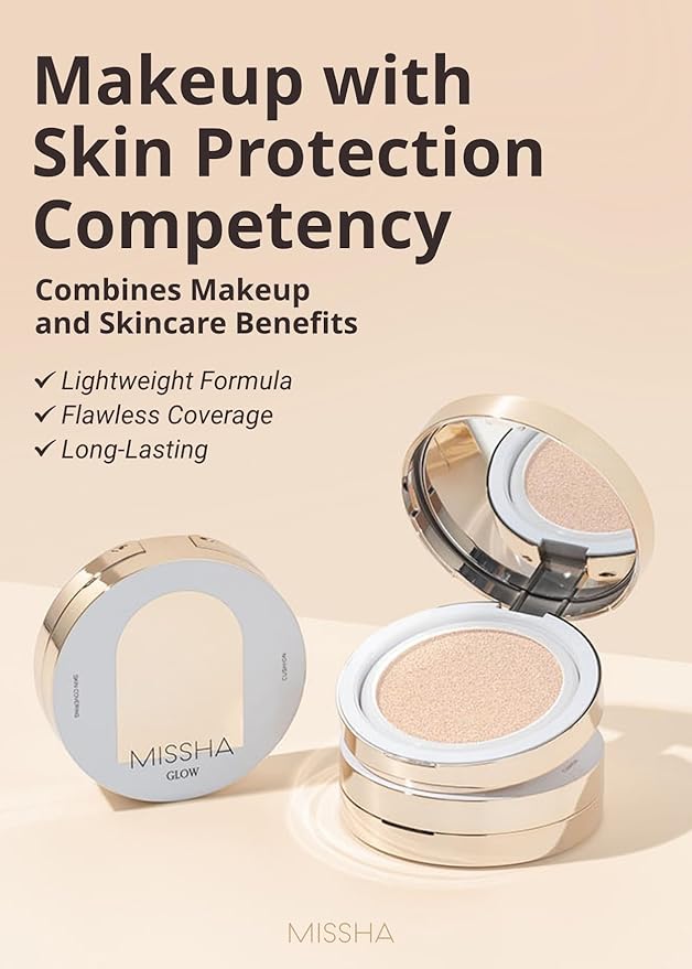 MISSHA Glow Cushion No.13 Light Beige for Fair Skin Radiant & Moisturizing Skin with Buildable Coverage-VivaGrace Women