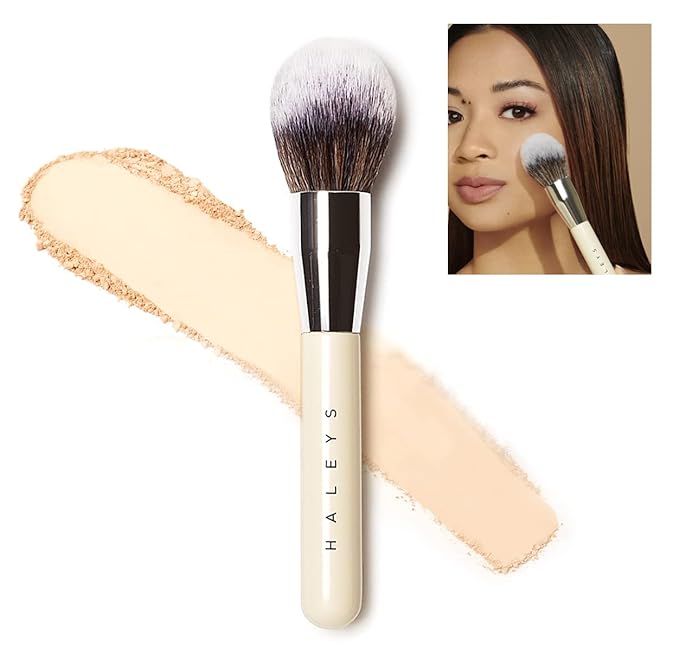 HALEYS Powder Brush VEGAN+CRUELTY-FREE, Soft, Streak-free, Perfect Blending, Buff, Blurs, Smooths, Control, Precision, Complexion tools, For powder, setting powder, blush, Sustainable Wood Handle-VivaGrace Women