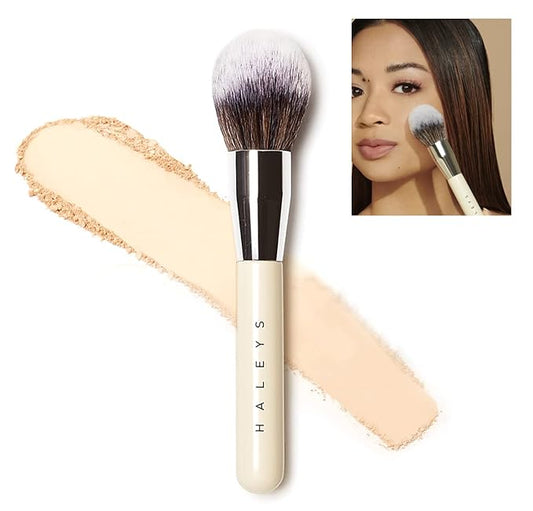 HALEYS Powder Brush VEGAN+CRUELTY-FREE, Soft, Streak-free, Perfect Blending, Buff, Blurs, Smooths, Control, Precision, Complexion tools, For powder, setting powder, blush, Sustainable Wood Handle-VivaGrace Women