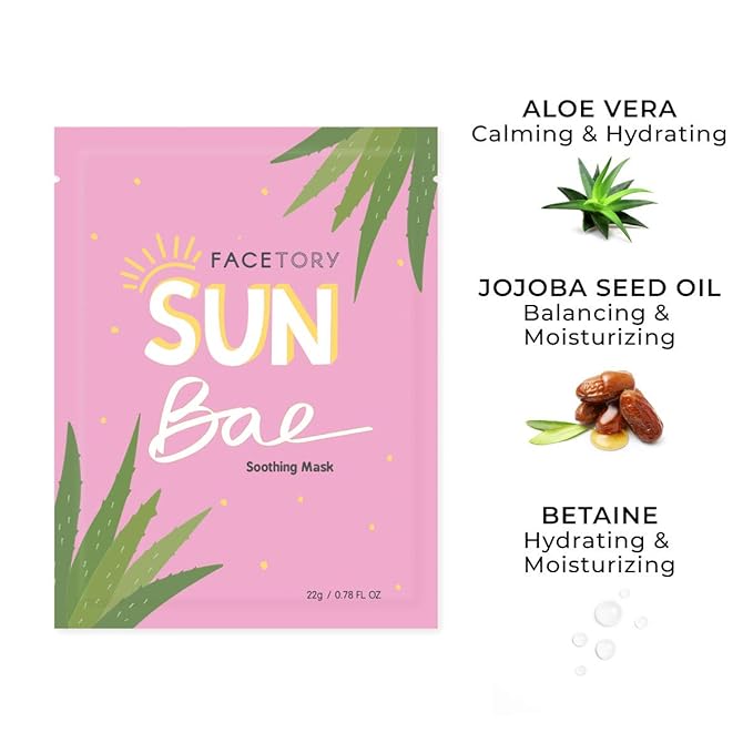 FACETORY K Beauty Face Mask Skin Care - SUN BAE SOOTHING Sheet Mask with Aloe & Shea Butter | After Sun Care, Soothe & Restore (10 Pack)-VivaGrace Women