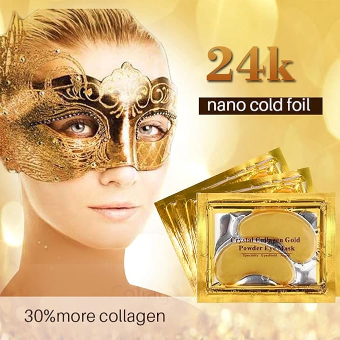 24K Gold Crystal Collagen Under Eye Mask, Anti Aging Hyaluronic Acid Under Eye Patches for Moisturizing & Reducing Dark Circles (15 Pairs)-VivaGrace Women