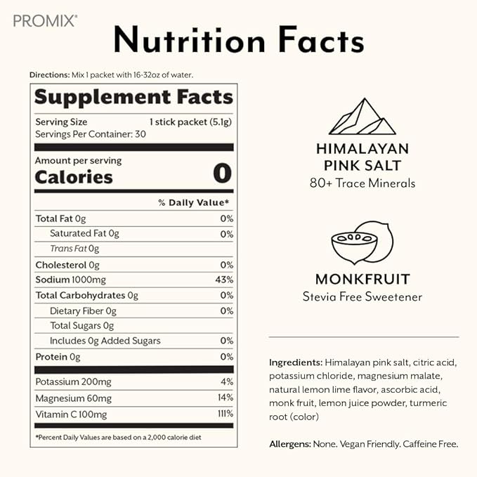 ProMix Nutrition Electrolytes Powder Packets - Sugar Free, Zero Calorie, Stevia Free, Fasting Friendly, Natural Himalayan Pink Salt - Lemon Lime - 30 Servings (Pack of 30)-VivaGrace Women