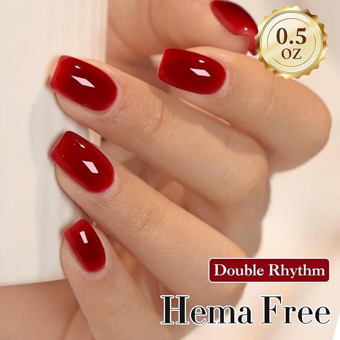 Double Rhythm 0.50 OZ Gel Polish Hema Free Same Color Same Bottle Golden Round Translucent Neutral Natural Milky 15 ML Jelly UV Polish Art DIY at Home (Burgundy Red-C1371)