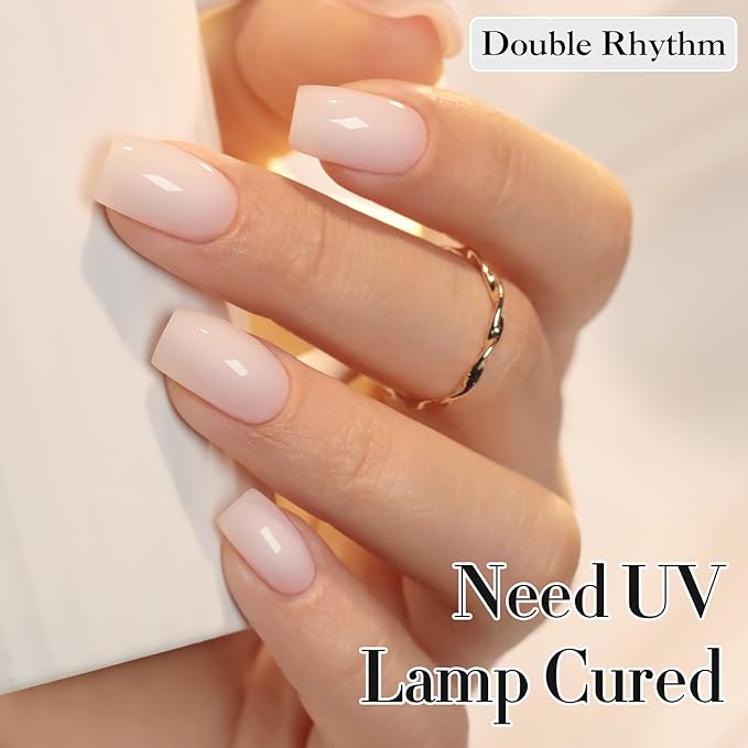 Double Rhythm 0.50 OZ Gel Polish Hema Free Same Color Same Bottle Golden Round Translucent Neutral Natural Milky 15 ML Jelly UV Polish Art DIY at Home (Milky White-C1367)