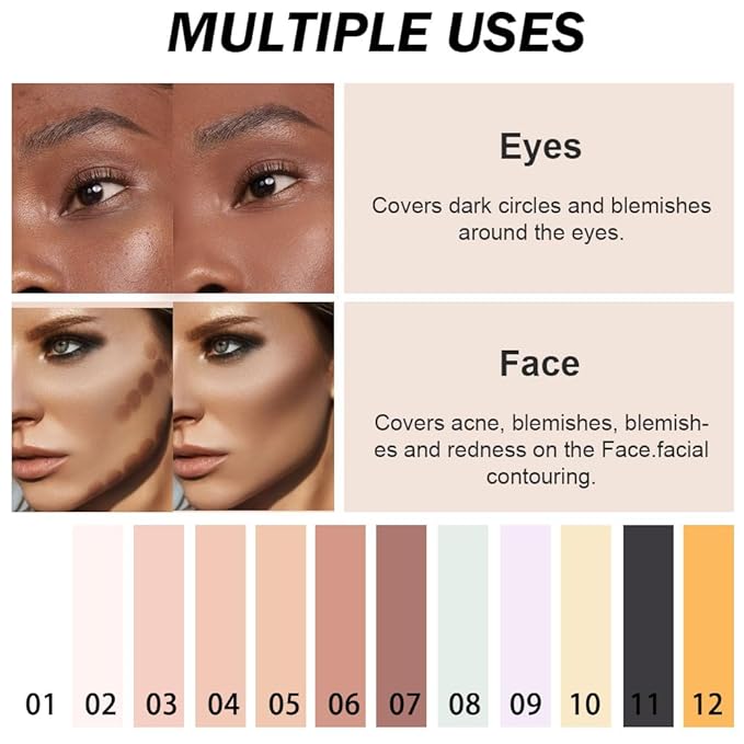 Kaely Color Correcting Concealer,Cream Pot Concealer Full Coverage,under Eye Concealer Palette for Conceals Dark Circles,Waterproof Foundation Face Makeup,07 Dark Coffee-VivaGrace Women