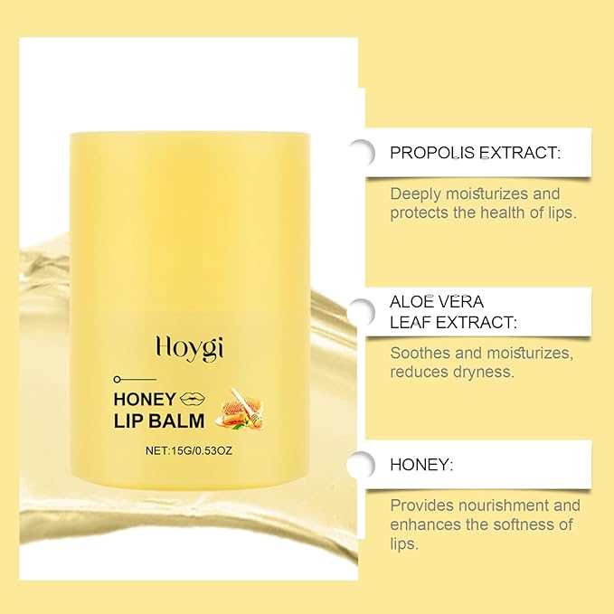 Honey Lip Balm, Propolis Long Lasting Hydrating Lip Butter & Mask, Overnight Nourishing Care, Gentle Exfoliation, Non-sticky Fresh Texture-VivaGrace Women