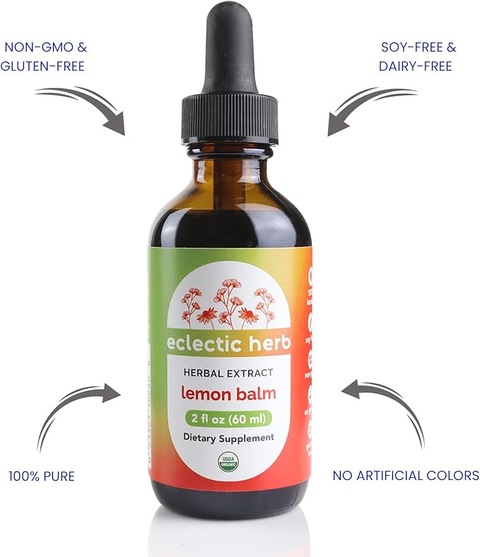Eclectic Herb Organic Lemon Balm Extract - 2 oz - Non-GMO, Gluten-Free, Soy-Free, Dairy-Free - Pure Herbal Extract for Calming and Relaxation-VivaGrace Women