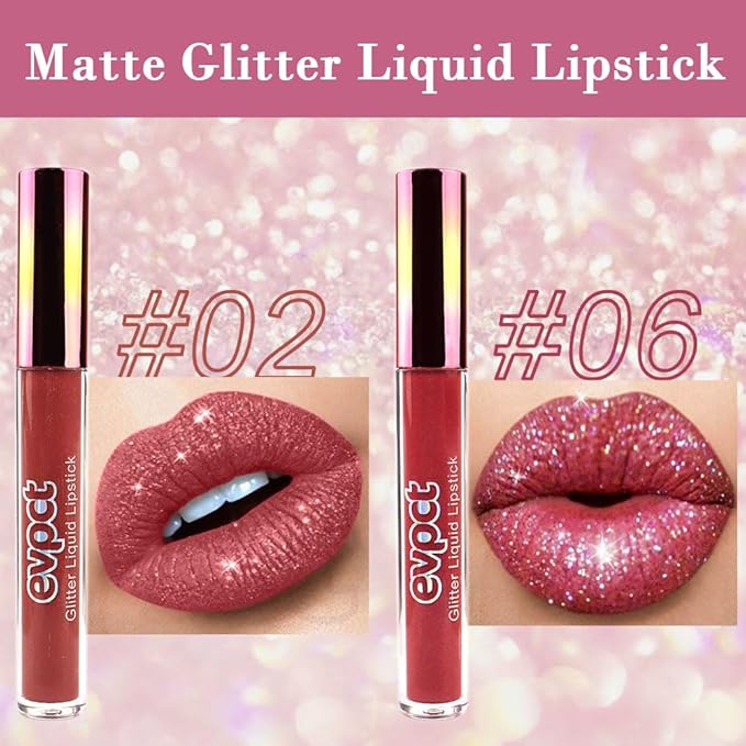 eevpct 2Pcs Mauve Red & Wine Red Matte to Glitter Liquid Lipstick Set Kit for Women Long Lasting Glossy Metallic Shimmer Sparkle Lipstick Lip Gloss 2+6-VivaGrace Women