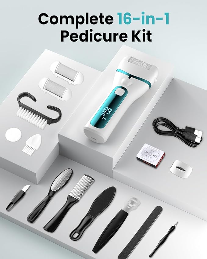 PUBOO Foot Callus Remover Electric 10000 RPM 3-Speed IPX7 Rechargeable Pedicure Kit for Hard Skin Women & Men. Portable Multi-Roller File Grinder Sander Scrubber with LED Display for Wet & Dry Feet-VivaGrace Women