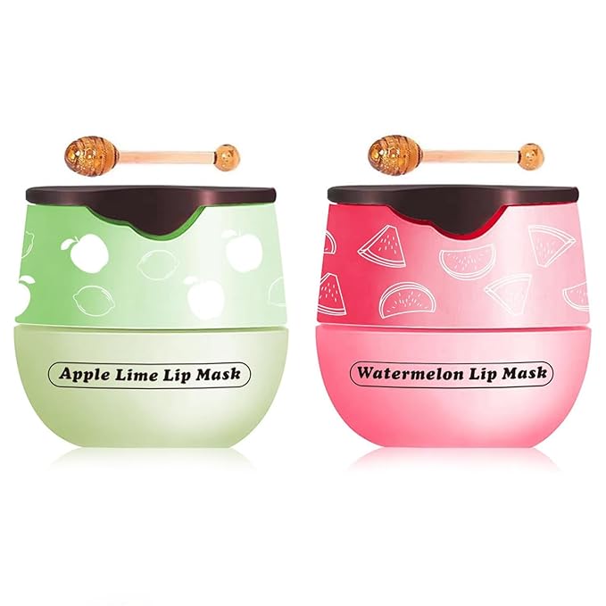 4 Packs Fruit Lip Balm Lip Mask, Moisturizing Lip Sleeping Mask, Hydrate Repair Prevent Dry Cracked Lip (Apple Lime & Watermelon)-VivaGrace Women