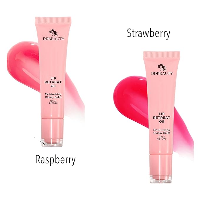 LIP RETREAT OIL, Sheer Color, Mineral Based with Vitamin E, Squalane, Non-Sticky, Glossy Balm, Moisturizing, Nourishes, Protects, Softens and Revitalizes The Lips (Strawberry)-VivaGrace Women