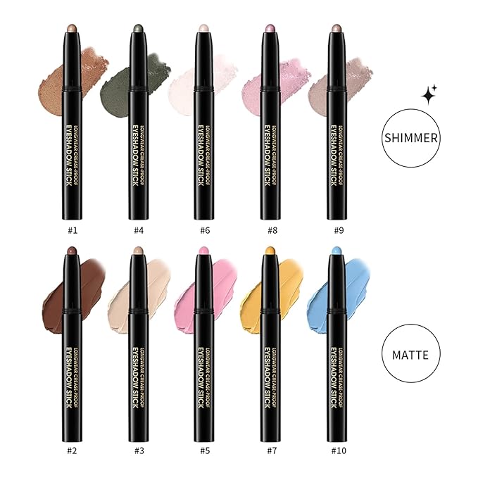 Eyeshadow Stick, Shimmer and Matte Cream Eye Shadow Brightener Sticks Eyeliner Pencil Crayon, Waterproof Long Lasting Eye Highlighter Stick Makeup,0.056 Oz(#10-Cornflower)-VivaGrace Women