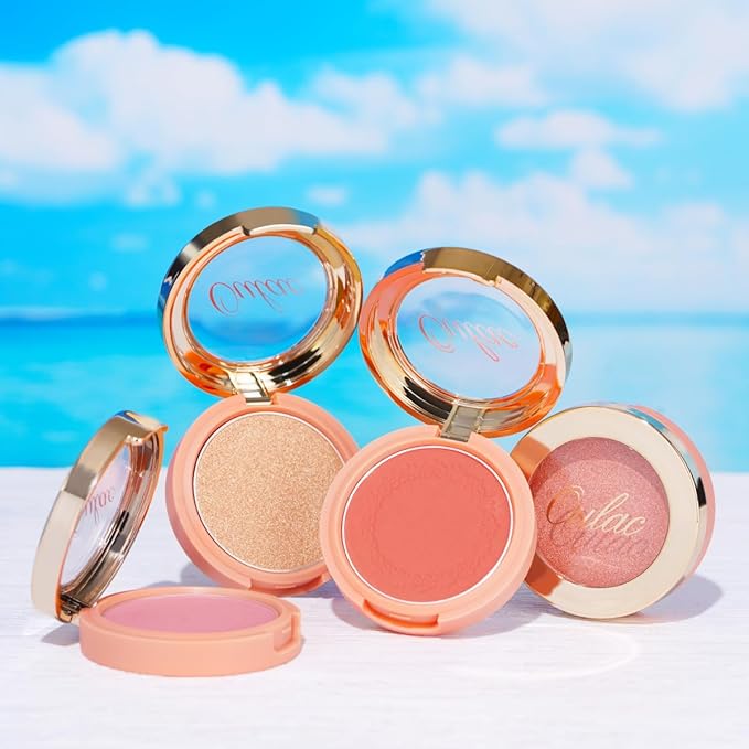 Oulac Shimmery Blush Makeup| 2 in 1 Powdery Cream Blush & Highlighter| Golden Hour Makeup Bronzer Illuminating | Rich Colors &Blendable | Vegan & Cruelty-Free| F08 Glow Gold 4.8g-VivaGrace Women
