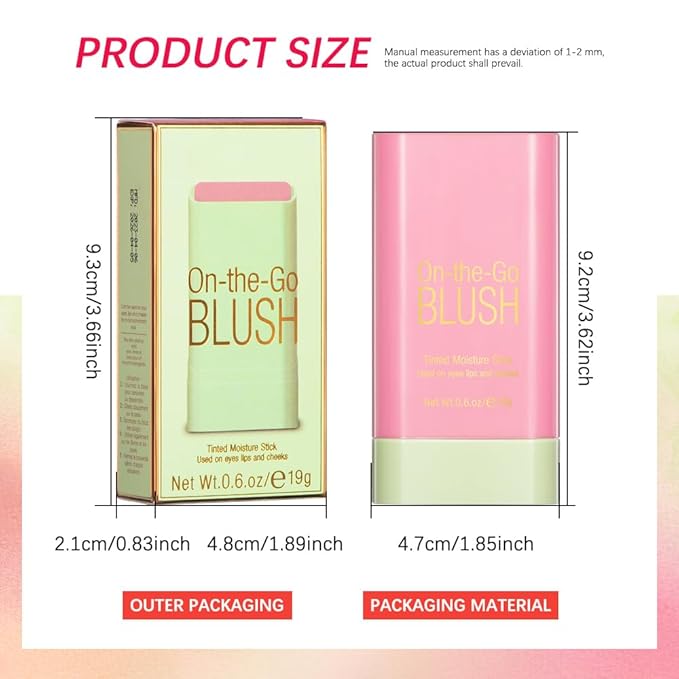 Soft Creamy Blush Stick,On-the-Go Blush,2-in-1 Cheek and Lip Tint,Waterproof Hydrating Solid Natural Moisture Smooth Blendable Matte Finish Face Blush Makeup,02 hot red-VivaGrace Women
