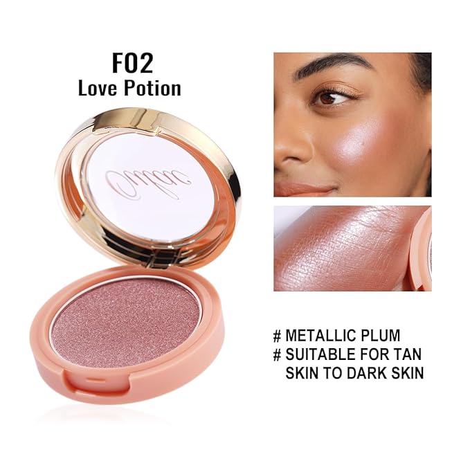 Oulac Shimmer Blush Makeup| 2 in 1 Powdery Blush & Highlighter| Pigmented&Blendable | Shape & Highlight Face| Vegan & Cruelty-Free| 4.8g F02 Love Potion-VivaGrace Women
