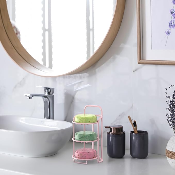 Pink 3-Tier Shower Soap Shampoo Bar Holder, Self Adhesive & Freestanding Draining Soap Dish Caddy for Bathroom Wall Accesories Decor-VivaGrace Women