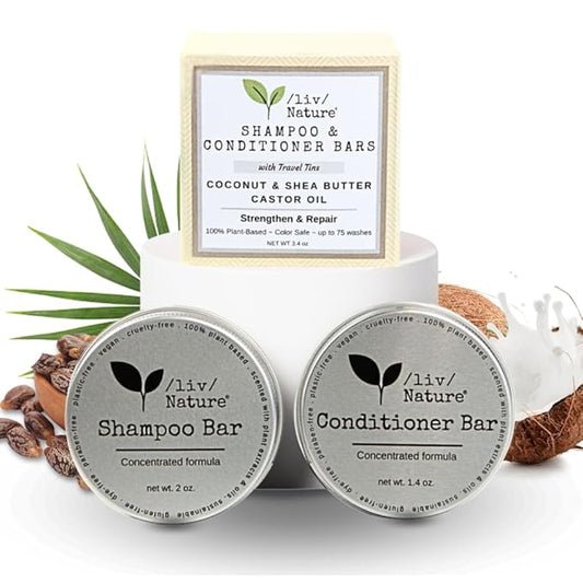 Shampoo Bar and Conditioner Set with Travel Case | Strengthen and Repair Dry Hair | Coconut, Castor Oil, Shea Butter | Made in USA | 2-pk-VivaGrace Women