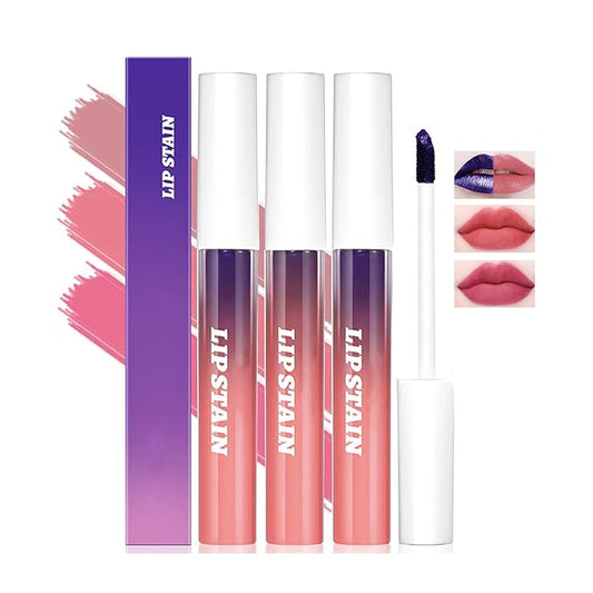 Dulele 3PCS Peel Off Lip Stain, Matte Peel Off Lip Gloss Long Wear Lip Stain Peel Off Lipstick Set, Waterproof Highly Pigmented Peel Off Lip Tint Stain (Pink, 1)-VivaGrace Women