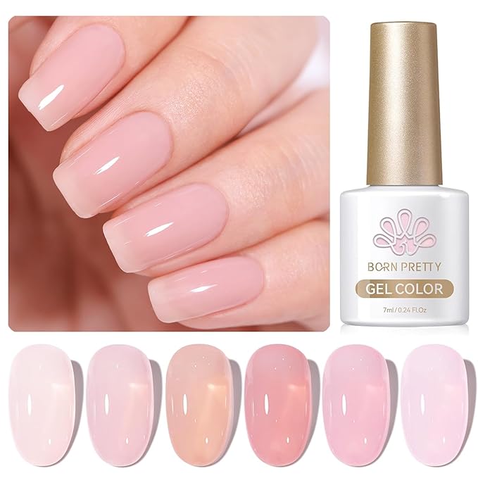 Born Pretty Jelly Pink Gel Nail Polish Nude Pink Sheer Translucent Gel Polish Milky Natural Gel Polish Set Nail Art Manicure DIY Kit Home Salon 6PCS-VivaGrace Women