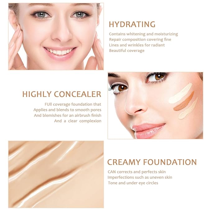 Sulily 2 Pcs BB Cream Full Coverage Foundation,Hydrating Natural Flawless Concealer, Clean Nude Makeup Base,Color Correcting Oil-Free BB Cream(ivory)-VivaGrace Women
