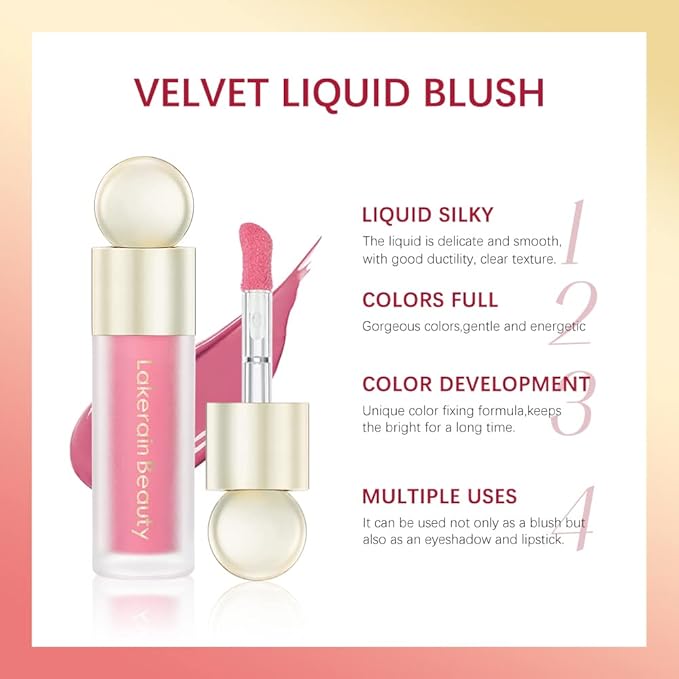 Soft Velvet Liquid Blush Face Makeup Matte Cream Blush for Cheek Weightless,Long-Lasting,Natural-Looking,Smudge Proof,Dewy Finish Skin Tint Blush Makeup(#05)-VivaGrace Women