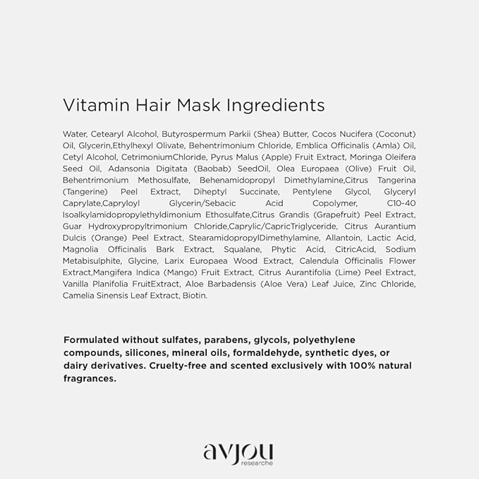 Avjou Researche™ Vitamin Mask – Supports the Look of Thicker, Fuller Hair – Vegan, Color & Keratin Safe, Hydrates & Strengthens with Redensyl™ – Designed for All Hair Types, 6 oz-VivaGrace Women