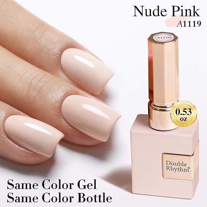 Double Rhythm Gel Polish Translucent Sheer Neutral Natural Light Milky Same Color Same Bottle 15ML Jelly UV Gel Polish Art DIY at Home (Nude Beige-A1119)-VivaGrace Women