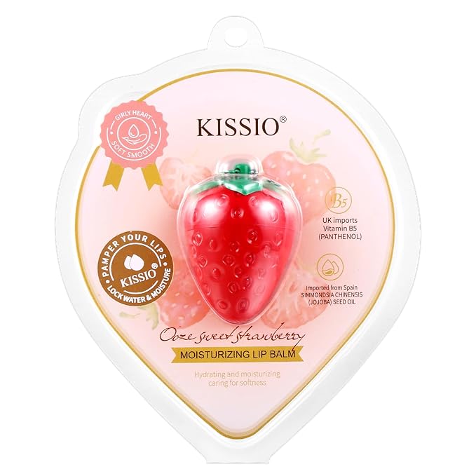 KISSIO Lip Balm,Strawberry Lip Balm,Lip Care with B5 Panthenol,Jojoba Seed Oil and Ceramide,Moisturize and Soothe Chapped Lips,Reduces Lines and Enhances Lip Elasticity,Cruelty Free,0.12 oz(02#)-VivaGrace Women