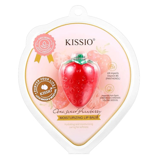 KISSIO Lip Balm,Strawberry Lip Balm,Lip Care with B5 Panthenol,Jojoba Seed Oil and Ceramide,Moisturize and Soothe Chapped Lips,Reduces Lines and Enhances Lip Elasticity,Cruelty Free,0.12 oz(02#)-VivaGrace Women