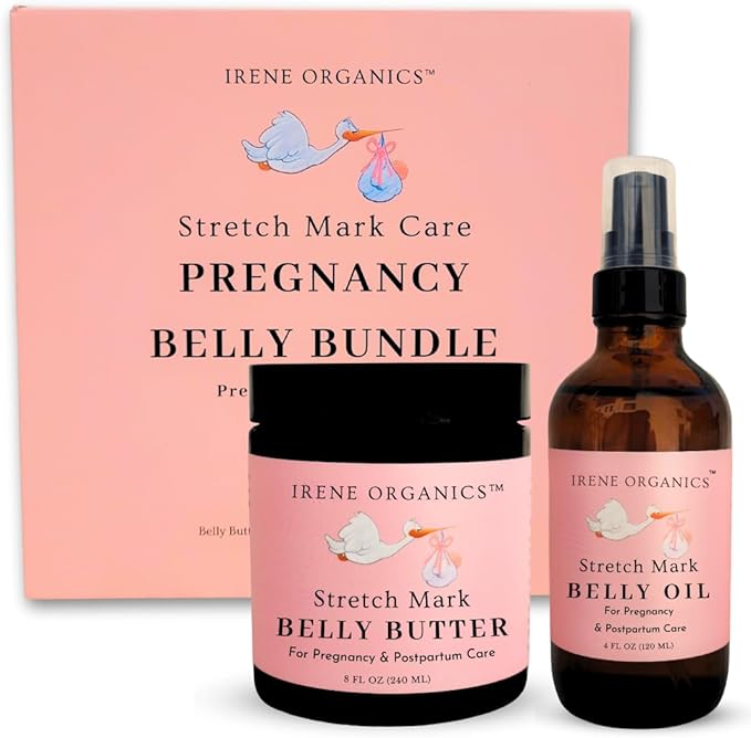 Belly Bundle by Irene Organics - Organic Belly Butter and Oil for Pregnancy Stretch Mark Prevention and Treatment - Award Winning Skincare For Pregnancy and Postpartum - Mother's Day Gift Set (Large)-VivaGrace Women