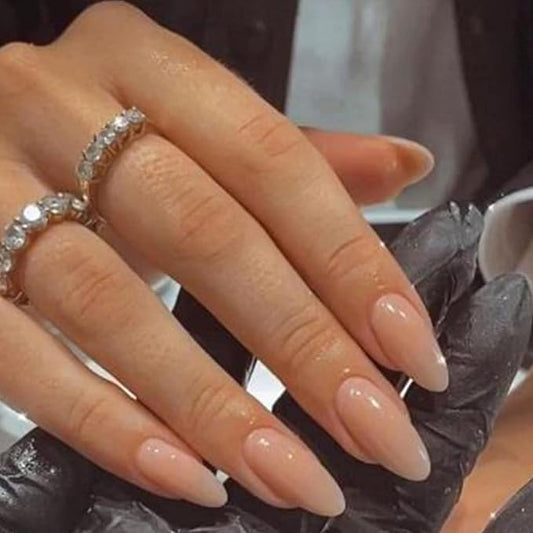 Nude Pink Press on Nails Almond Medium Fake Nails Glossy Stick on Nails with Designs Natural Pure False Nails Glue on Acrylic Nails for Women and Girls