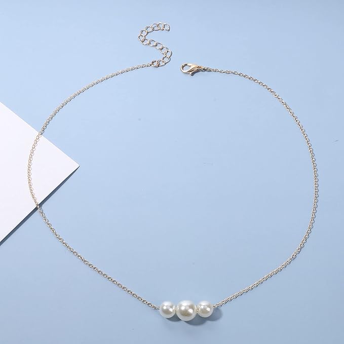 Boho Pearl Choker Necklace Gold Pearl Pendant Necklace Tiny Pearl Floating Necklace Minimalist Wedding Necklace Jewelry Women and Girls Gifts-VivaGrace Women