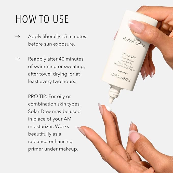 HydroPeptide Solar Dew Sheer Mineral Melt SPF30 Facial Moisturizer, Sunscreen & Primer, 1.35 Ounce-VivaGrace Women