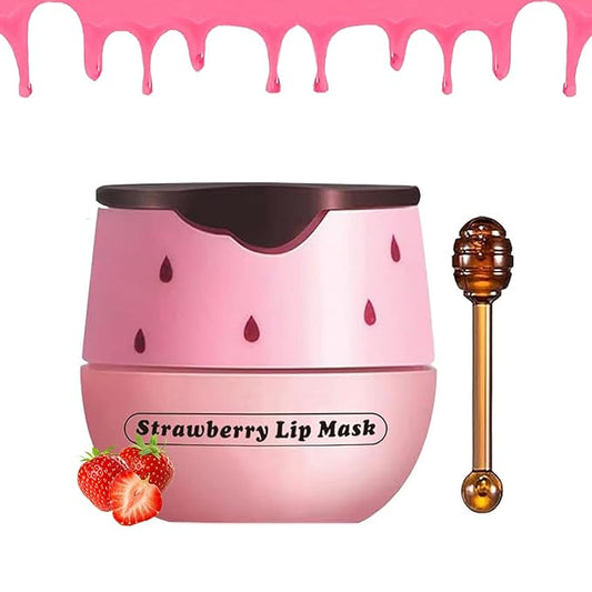 1 PCS Bee Lip Balm Honey Pot, Exfoliating Strawberry Bee Lip Balm Sleeping Lip Mask Overnight with Sticks, Honey Pot Lip Balm Prevention Dry Hydrating and Crack Lip Scrubs-VivaGrace Women