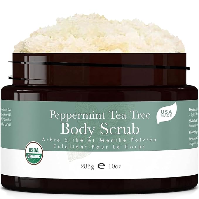 Peppermint Tea Tree Organic Body Scrub - USA Made Sugar Scrub with Natural Ingredients, Moisturizing Body & Foot Exfoliator for Dry and Sensitive Skin, Removes Dead Skin Cells & Reduces Ingrown Hair-VivaGrace Women