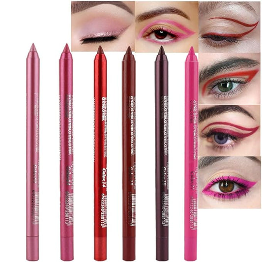 Kaely 6Pcs Glitter Gel Eyeliner Pencil Set for Women, Eye Liner Waterproof Smudge Proof with Sharpener, Waterline Eye Makeup Liners, lapiz de ojos delineador de ojos contra el agua, 03